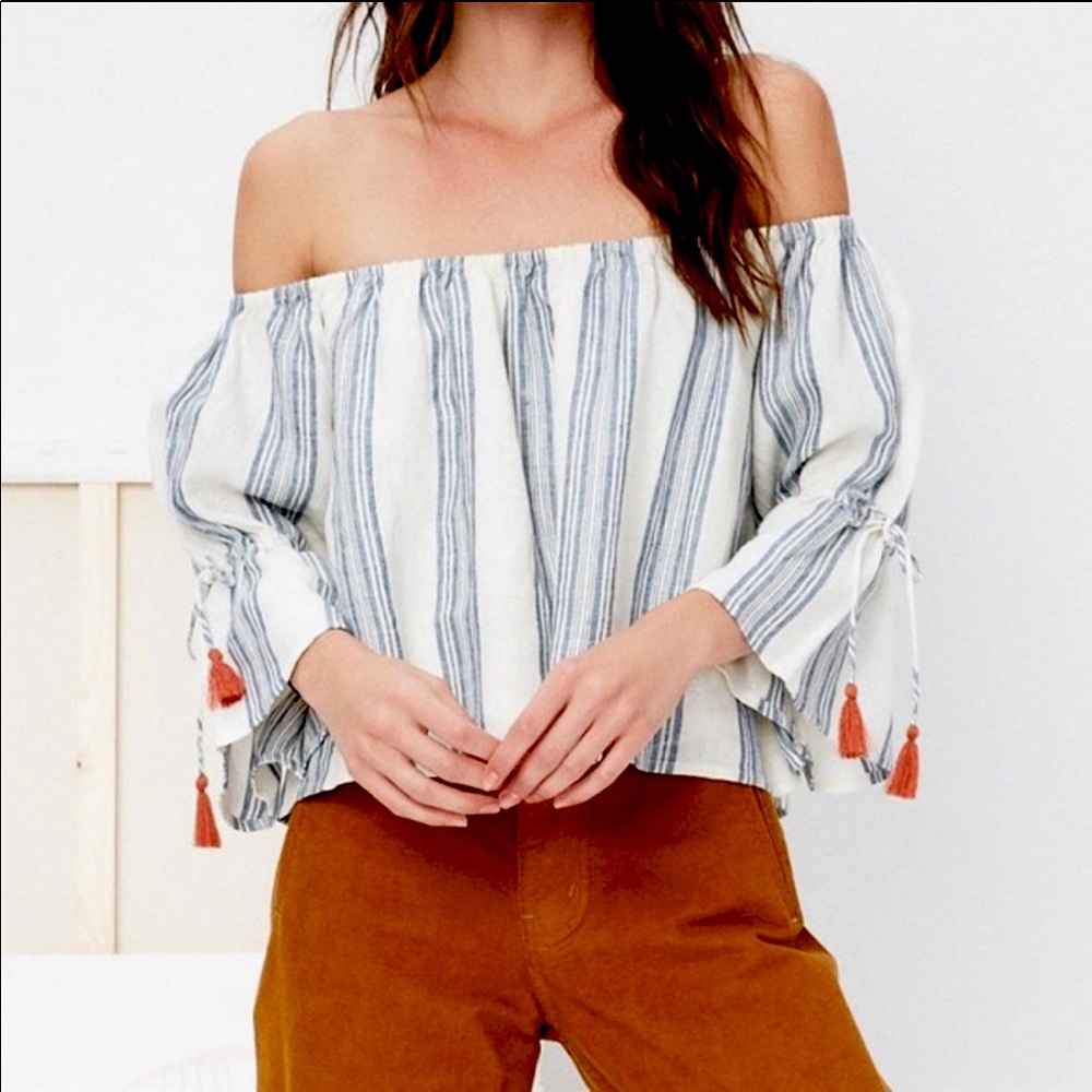 NWT | Tularosa Off the Shoulder Striped Linen Top, Small